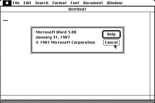 Microsoft Word 3.0 for Mac About Dialog (1987)